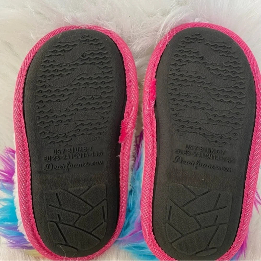 DearFoams Slippers Girls‎ Size 7-8 Unicorn Slip On Like New